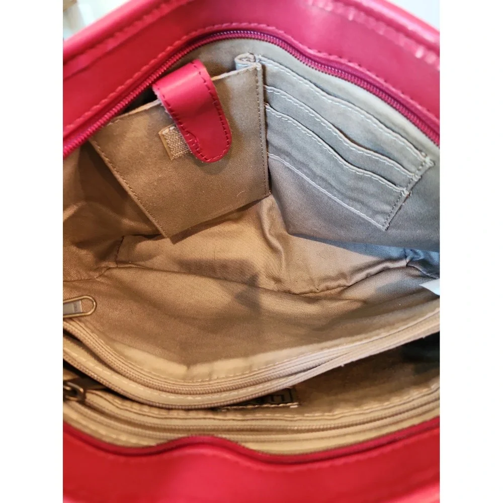 LL BEAN VINTAGE RARE RED LEATHER SHOULDER TOTE DOUBLE HANDLE BAG